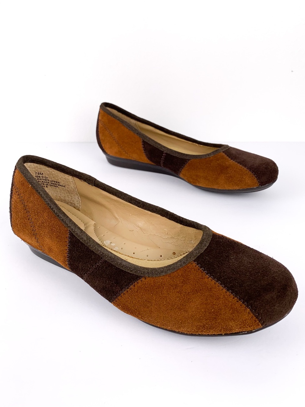 Suede patchwork ballet flats by Strictly Comfort genuine suede leather size 7.5